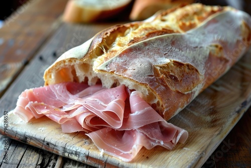 Delicious Black Forest Ham Ciabatta Sandwich: Savory Ham Served on Crispy Bread photo