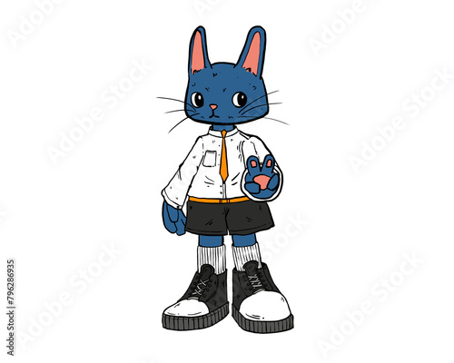 Cat cute back to school student cartoon funny with isolated icon color, hand draw.