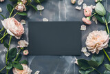 Stylish elegant flat lay black floristic greeting invitation post card.