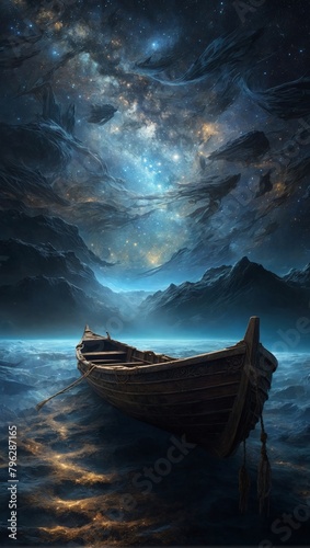 Haunting Starry Skiff Drifts Through Ethereal Cosmos