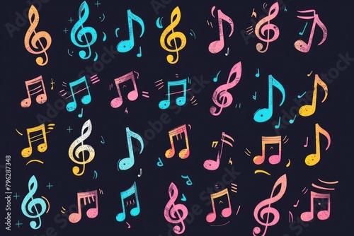 Musical notes on black background, suitable for music-related projects