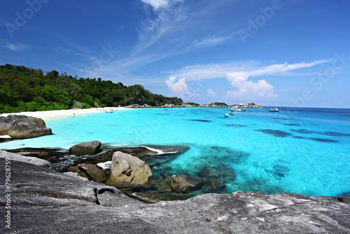 Clear water and white sandy beach at Koh Miang or four Island in Similan National Park. Phang Nga Province, Thailand  photo