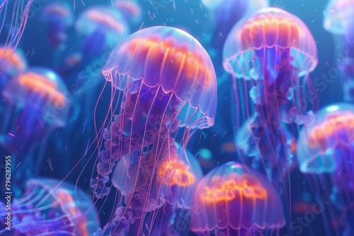 Group of jellyfish swimming in the ocean, perfect for marine life concepts