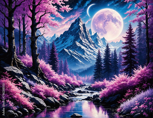 landscape with trees and moon