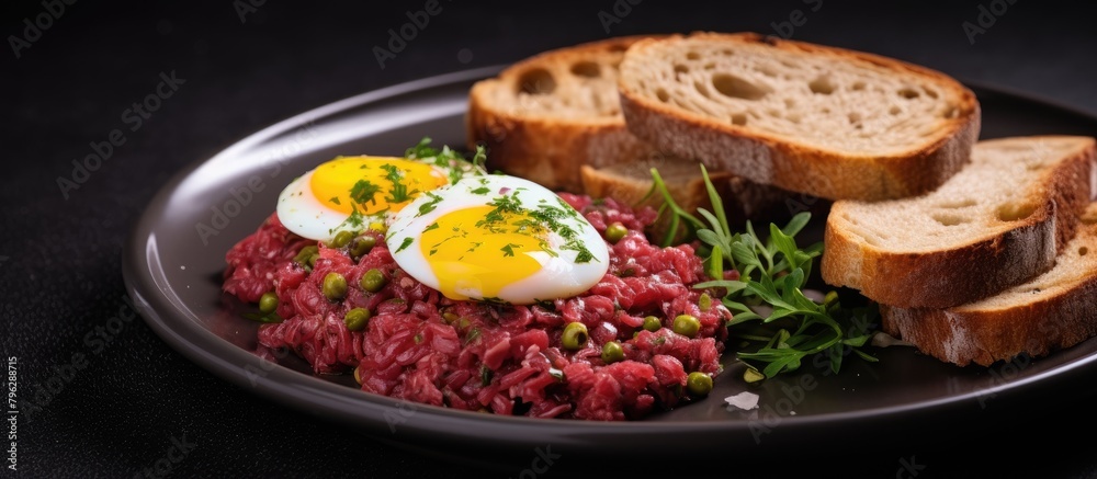 Plate with bread and boiled egg