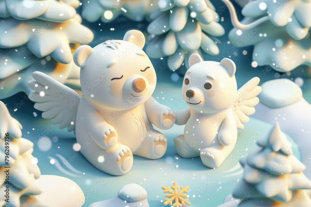 Two  bears sitting on a cake, perfect for celebrations