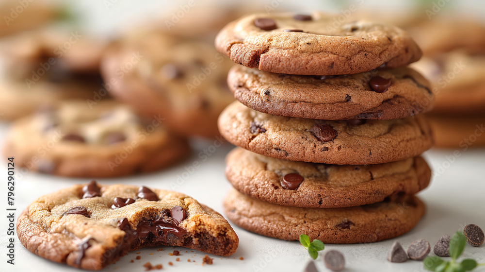 Stack Of Warm Chocolate Chip Cookies With Melting Chunks Close-Up Stack Of Warm Chocolate Chip Cookies With Melting Chunks Close-Up