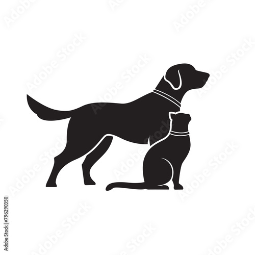 Black and white Cat and dog silhouette vector