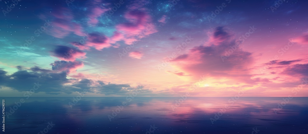 Ocean sunset with clouds and stars - obrazy, fototapety, plakaty 