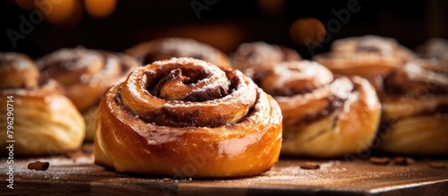 Close up of a sweet bun with icing sugar photo