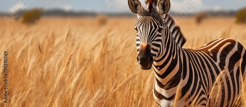 Zebra in grass facing camera