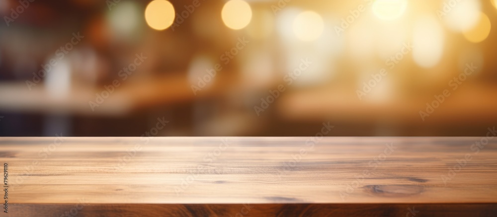 Close-up of wooden table with soft background lights