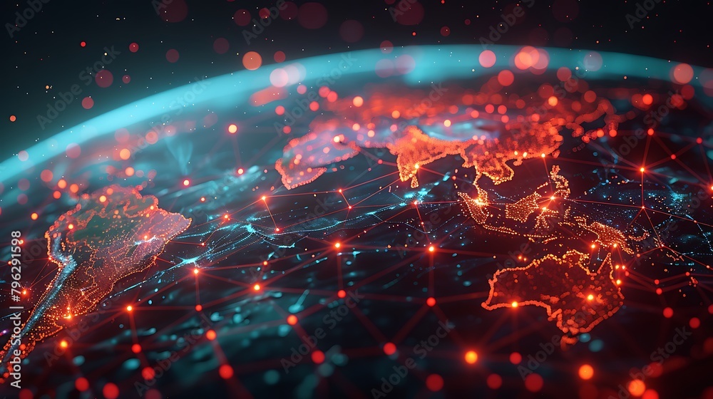 Obraz premium Visualize a high-tech global supply chain operation with satellite views showing real-time tracking of shipments.