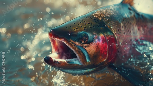 Fly Fishing Catch: Steelhead Trout in Cold Waters - A beautiful shot of a Steelhead Trout caught photo
