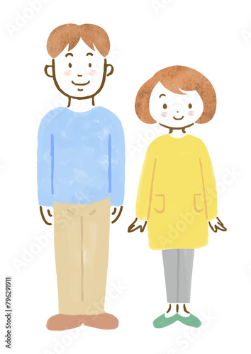 若い男女の全身手描きイラスト