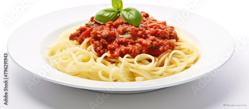 Plate of Spaghetti with Sauce and Basil