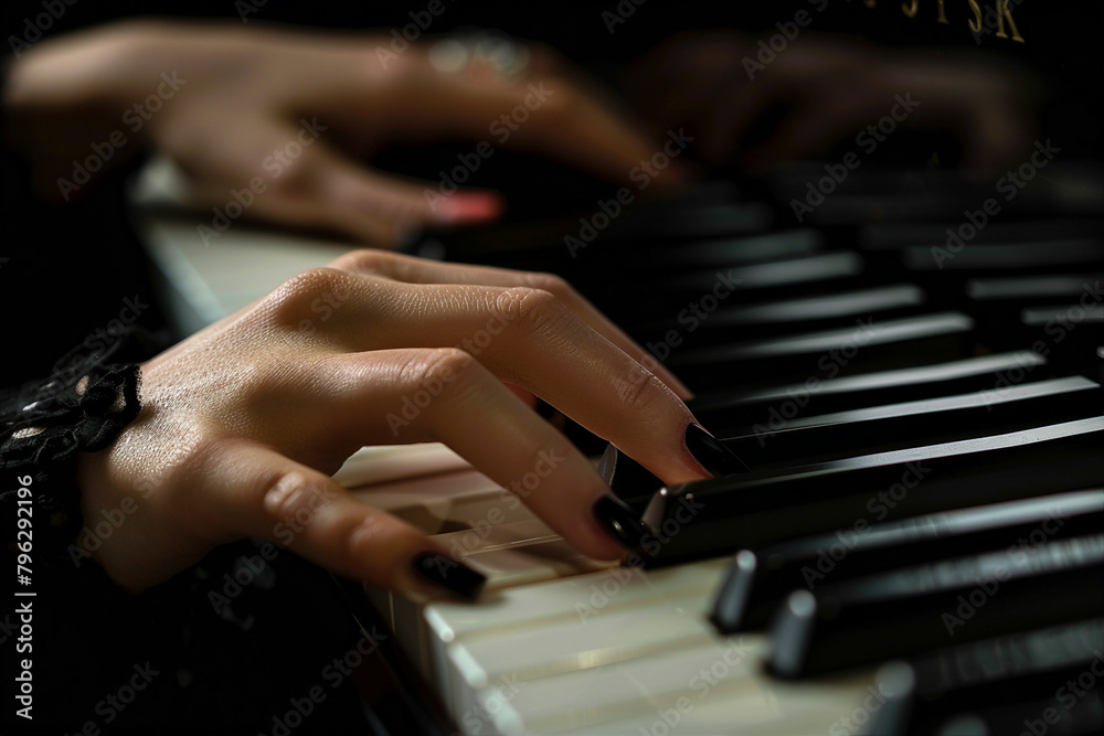 Close up image of person playing piano making music made by generative ai technology