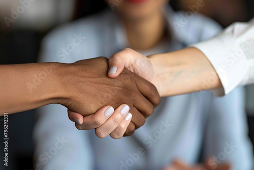 Close up picture handshake between two people made with generative ai concept