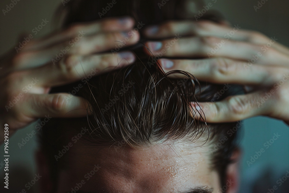 Naklejka premium Close up image of hands touch hair created with generative ai concept