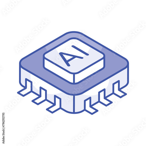 Download this isometric icon of ai processor, microprocessor vector