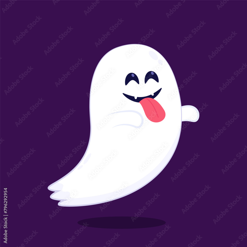 Cute ghost floating with Halloween pumpkin basket for Trick or Treat. Funny spooky boo character. Spook phantom with happy smiling face expression. Isolated kids flat vector illustration. Cute ghost floating with Halloween pumpkin basket for Trick or Treat. Funny spooky boo character. Spook phantom with happy smiling face expression. Isolated kids flat vector illustration.
