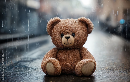 Lonely Teddy Bear in the Rain: Heartfelt Solitude