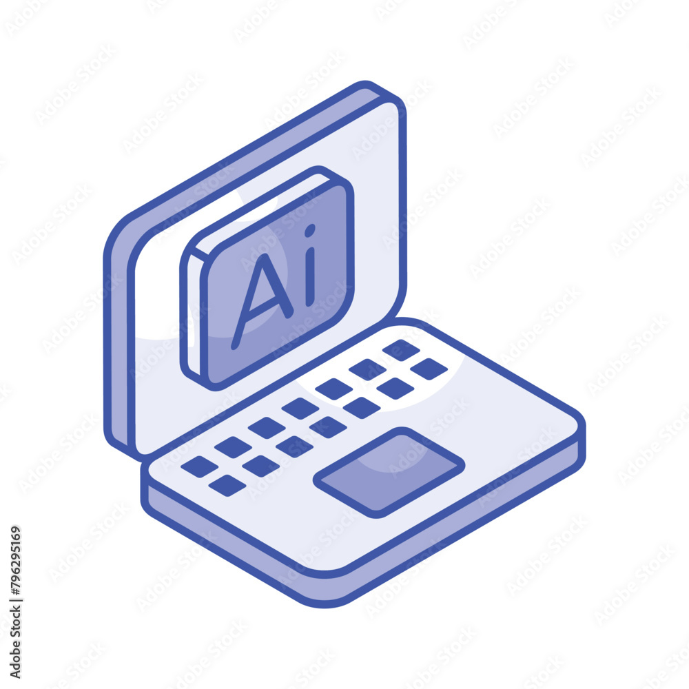 Artificial intelligence laptop isometric icon, easy to use and download Artificial intelligence laptop isometric icon, easy to use and download