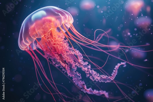 A jellyfish floating in water with bubbles. Suitable for marine life concepts © Fotograf