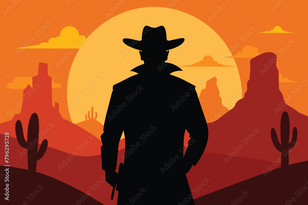 Cowboy Silhouette in the Desert vector design