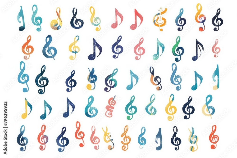 Vibrant musical notes painted in various colors. Perfect for music-related designs
