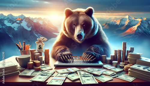 Photo real bear gambit luring traders into risky positions, trapping them in financial concept trap photo