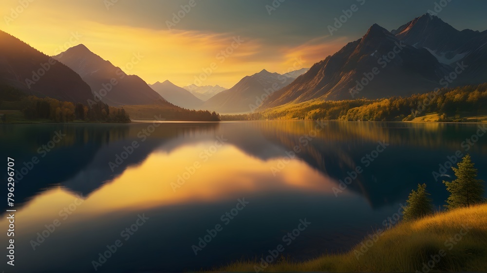 sunrise over the lake, ai generated
