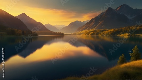 sunrise over the lake, ai generated
