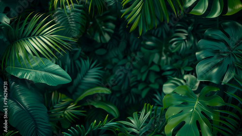 Lush tropical foliage in moody lighting. Generative AI