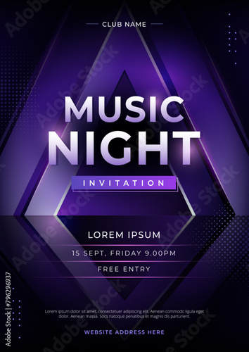Dark Purple Dance Club Night Party Poster Flyer Template. Vector illustration template for concert, disco, club party, event invitation, cover festival. © CheowKeong