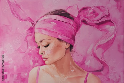 Breast Cancer Awareness Month in October. Close up of female portrait. Women's health care and medical concept.