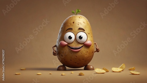 Happy potatoes on a beige-brown background. 3d illustration