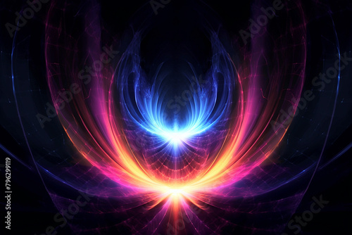 Vibrant abstract background with a luminous central energy point radiating colorful light