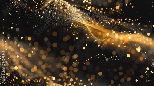 golden glitter falling on seamless black background
