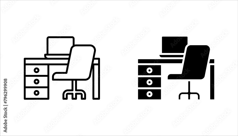 Work desk vector icon set, workspace symbol. Modern, vector illustration on white background Work desk vector icon set, workspace symbol. Modern, vector illustration on white background