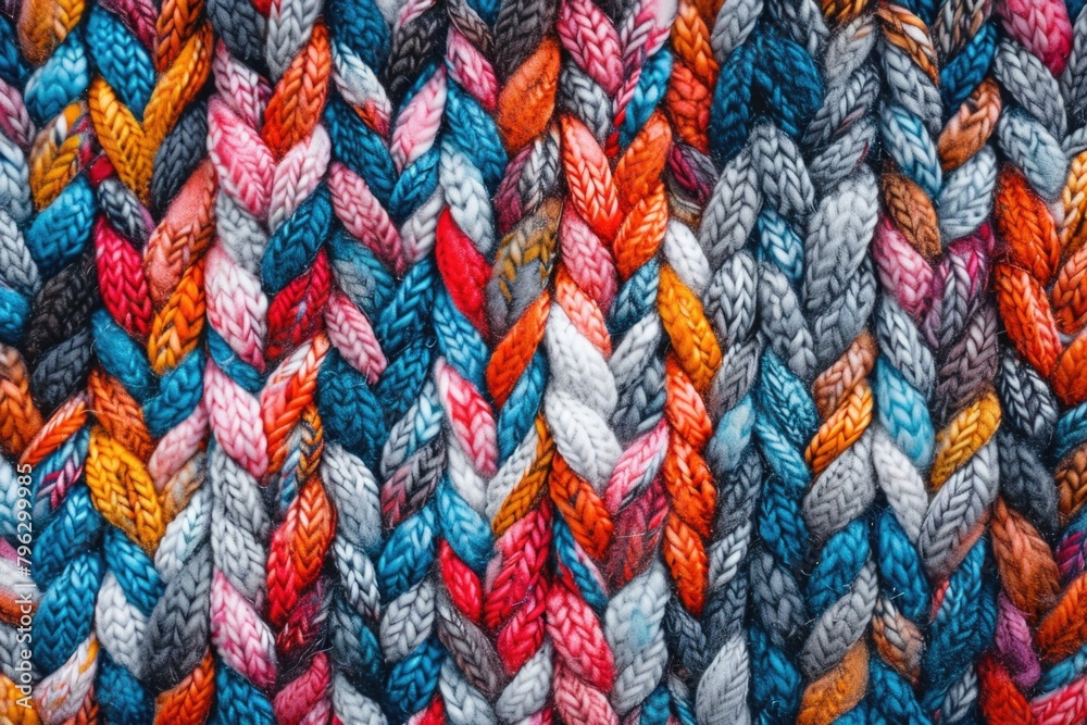 Detailed close-up of a vibrant knitted blanket, perfect for cozy home decor projects Detailed close-up of a vibrant knitted blanket, perfect for cozy home decor projects