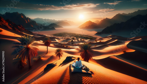 Expansive Desert View: A Captivating Photo Real Snapshot of Adventure and Exploration in a Relaxing Area - Stock Image Concept