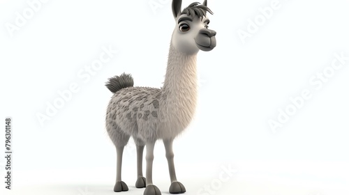 3D rendering of a llama on a white background. The llama is standing and looking to the side.