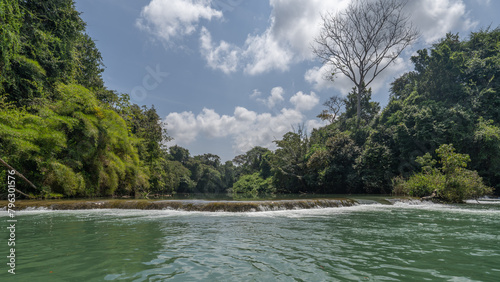 Landscape of the Usumacinta river, the international geographic border between Mexico and Guatemala.