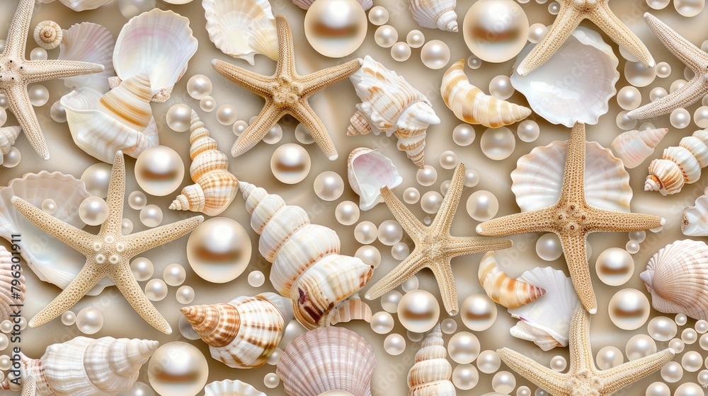 beautiful background of pearls and shells, light pink and beige aesthetic, flat lay, beautiful background of pearls and shells, light pink and beige aesthetic, flat lay,