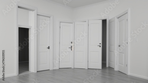 White room with doors in an empty house photo