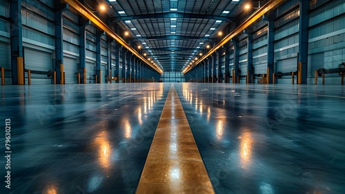 Clean industrial building with polished concrete floor suitable for manufacturing or storage. Concept Industrial Building, Polished Concrete Floor, Manufacturing, Storage, Clean and Spacious