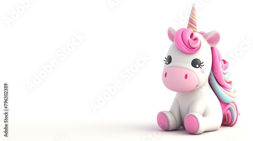 3D rendering of a cute and colorful unicorn.