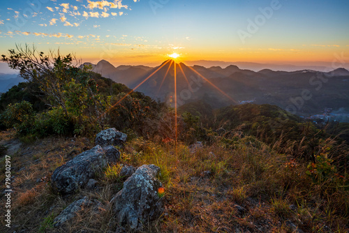 Sunset or evening time over mountain peak of the north of the Thailand, Asia.