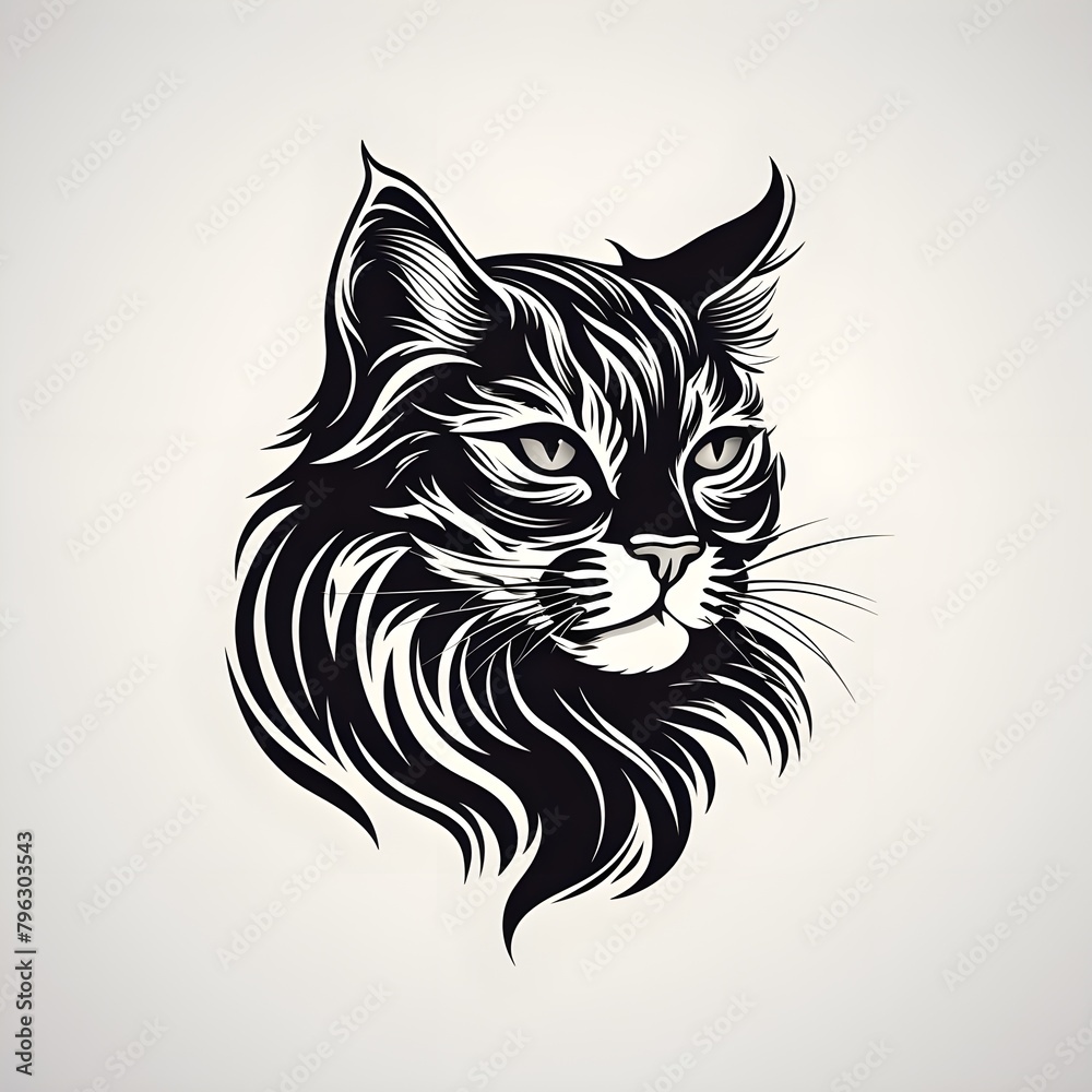 Obraz premium Black and white line cat logo, Generative AI